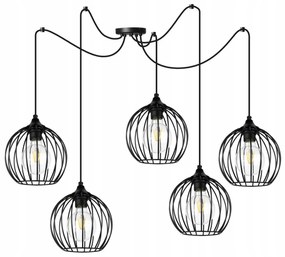 Závesné svietidlo Toronto Spider, 5x čierne drôtené tienidlo
