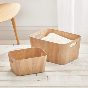 Úložný box s rúčkami, drevený vzhľad, WOOD-EFEKT, 40x30x20