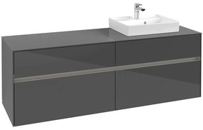 VILLEROY &amp; BOCH Collaro závesná skrinka pod umývadlo na dosku (umývadlo vpravo), 4 zásuvky, s LED osvetlením, 1600 x 500 x 548 mm, Glossy Grey, C079B0FP