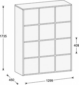 Kancelárska skriňa FRAME, 12x dvere, 1299 x 450 x 1735 mm, RFID zámok, biela