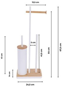 Erga Yami, držiak toaletného papiera s WC kefou a zásobníkom na papier, biela-hnedá, ERG-YKA-P.YAMI-WHT