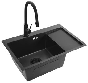 Rea Fin, 1-komorový oceľový drez 620x480x185 mm, čierna matná, ZLE-06014