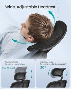 Ergonomická kancelárska stolička, sieťovaná, čierna