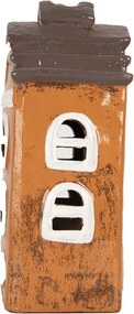 Oranžový keramický svietnik na čajovú sviečku domček Village - 13*10*23 cm