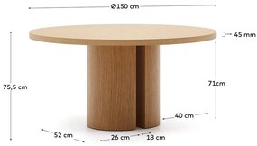 Okrúhly jedálenský stôl v dekore duba ø 150 cm Nealy – Kave Home
