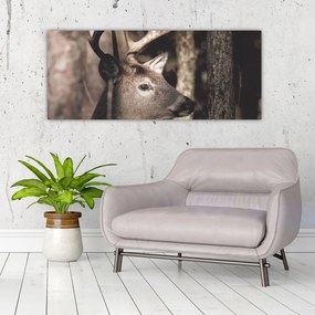 Obraz - Jeleň v lese (120x50 cm)