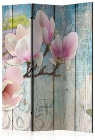 Paraván - Pink Flowers on Wood [Room Dividers]