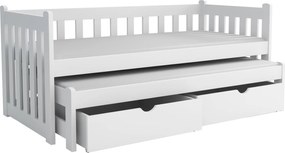 Detská posteľ z masívu borovice KRYŠPÍN s prístelkou a šuplíky - 200x90 cm - BIELA