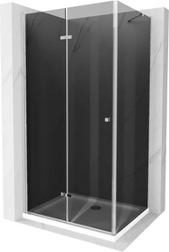 Mexen Lima, sprchový kút so skladacími dverami 90 (dvere) x 100 (stena) cm, 6mm šedé sklo, chrómový profil + slim sprchová vanička biela + chrómový sifón, 856-090-100-01-40-4010