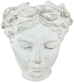 Šedý antik cementový kvetináč hlava ženy - 17*13*21 cm