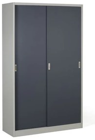 Kovová skriňa s posuvnými dverami, 4 police, 1200 x 1990 x 450 mm, tmavo sivá