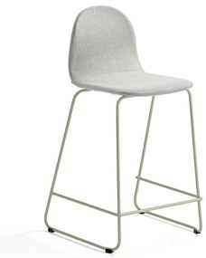 Barová stolička GANDER, s klzákmi, výška sedu 630 mm, čalúnená, zelenošedá