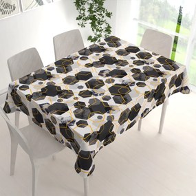 Biante Bavlnený obdĺžnikový obrus Sandra SA-568 Sivo-modrofialové mramorové hexagóny na bielom 50x100 cm