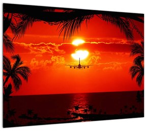 Obraz - západ slnka s lietadlom (70x50 cm)