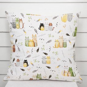 Biante Detská bavlnená obliečka na vankúš Sandra SA-652 Mačací svet zeleno-žltý na bielom 50 x 60 cm