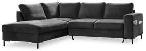 Tmavosivá zamatová rozkladacia rohová pohovka (ľavý roh) Lofty Lilly – Miuform