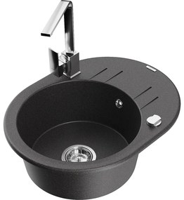 Mexen Kevin, drez granitový 586x458x190 mm, 1-komorový a chrómová batéria Rita, čierna škvrnitá, 6517-76-670300-00