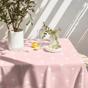 Goldea hranatý obrus 100% bavlnené plátno - palmy na pastelovo ružovej 100 x 100 cm