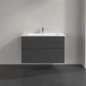 VILLEROY &amp; BOCH Collaro závesná skrinka pod umývadlo, 2 zásuvky, s LED osvetlením, 961 x 480 x 610 mm, Glossy Grey, C145B0FP