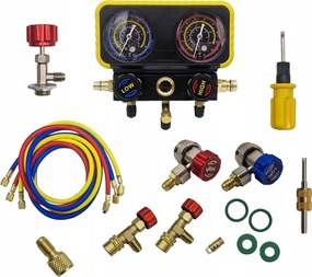 Sada manometrov s hadicami pre činidlá R22 R32 R134A R410A s kufríkom