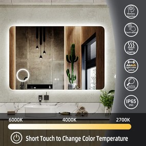 Erga Myra, LED zrkadlo 120x80 cm s kozmetickým zrkadlom 3x zväčšenie, 4598 lm, 3 farby svetla, zadné osvetlenie, ERG-V01-MYRA-1280-00