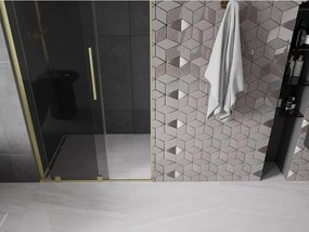 Mexen Velar L, posuvné sprchové dvere do otvoru 100 cm, 8mm šedé sklo, zlatá matná, 871-100-003-41-55