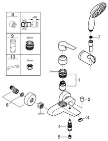 GROHE 25283002 - Kopalniška armatura za kad z dodatki, DN 15, v sijajnem kromu