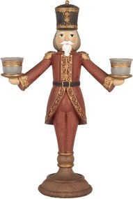 Červená antik dekorácia svietnik Luskáčik Nutcracker 21*9*30 cm