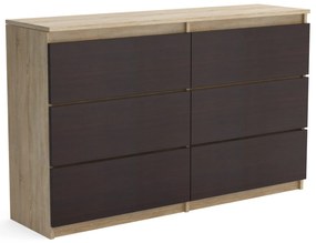 Veľká komoda 6 zásuviek ARIE šírka 120cm Dub sonoma/Wenge
