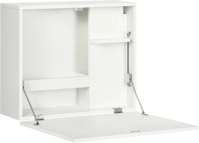 HOMCOM Stenový sklápací stôl s policami, šetriaci priestor, pre štúdium, obývaciu izbu a kanceláriu, z drevotriesky a MDF, 60x21.5x50 cm, biely | Aoso