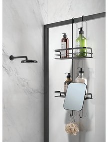 Matne čierna závesná oceľová kúpeľňová polička Lava – Metaltex