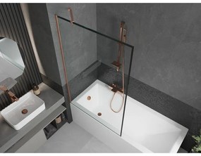 Mexen Next, 1-krídlová vaňová zástena 100 x 150 cm, 6mm číre sklo - čierny vzor, medená matná, 895-100-000-00-70-65