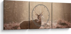 Obraz - Jeleň v lese (s hodinami) (90x30 cm)