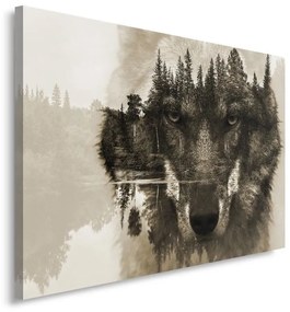 Obraz na plátně Vlk SALONOU na pozadí přírodního lesa - 100x70 cm