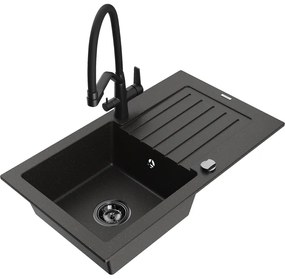 Mexen Pablo, granitový drez 752x436x161 mm, 1-komorový a drezová batéria Duo, čierna-zlatá metalíza, 6510-75-671701-70-B