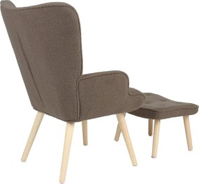 Relaxačné kreslo ušiak ROMEO II + taburet — masívne drevo, látka bouclé, prírodná / hnedá