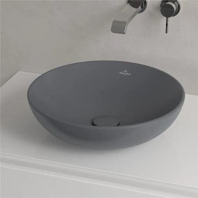 VILLEROY &amp; BOCH Loop &amp; Friends okrúhle umývadlo na dosku bez otvoru, s prepadom, priemer 420 mm, Graphite, s povrchom CeramicPlus, 4A4600i4