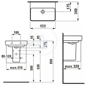 LAUFEN Pro S Umývadielko, 450 mm x 340 mm, bez otvoru na batériu, s LCC biela H8159614001091