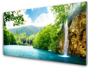 Obraz na skle Vodopád jazero príroda 100x50 cm