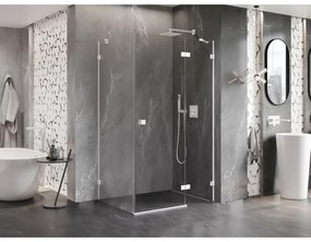 Mexen Lunar, pravostranný výklopný sprchový kút 75 x 80 cm, 8mm číre sklo, biely profil, 834-075-080-20-00-P