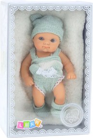 LEAN Toys Bábika bábätko s dekou v bielo-sivom oblečení, čiapka 18 cm