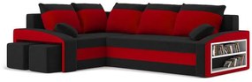 Rohová sedačka Ginevra (čierna + červená) (s poličkou a taburetkou) (L). Vlastná spoľahlivá doprava až k Vám domov. 1066919