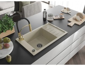 Mexen Elias, 1-komorový granitový drez 795x480x200 mm a drezová batéria Aster, béžová, 6511-69-73450-57-B