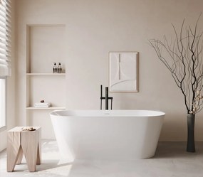 Erga Norah Slim, voľne stojaca vaňa ku stene 150x70 cm + odtoková zátka, biela lesklá, ERG-NORAH-SLIM-150070-WH-WH