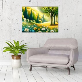 Obraz - Dedina v žlto-zelenej (70x50 cm)