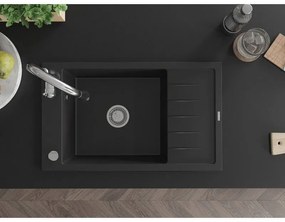 Mexen Elias, 1-komorový granitový drez 795x480x200 mm a drezová batéria Savita, čierna, 6511-77-672601-00