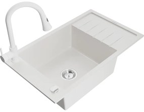 Mexen Elias, 1-komorový granitový drez 795x480x200 mm a drezová batéria Elia, biela, 6511-20-670101-20