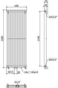 Mexen Kansas, vykurovacie teleso 1200 x 420 mm, 975 W, čierna, W204-1200-420-00-70