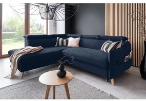 Tmavomodrá zamatová rozkladacia rohová pohovka (ľavý roh) Sweet Harmony – Miuform