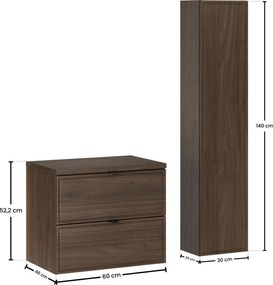 Kúpeľňová zostava Villa s doskou a skrinkami 60 cm orech